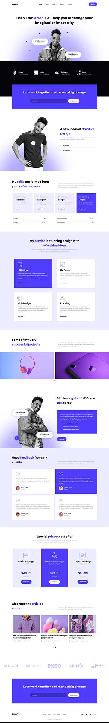 Home — Arran - Personal Portfolio Elementor Template