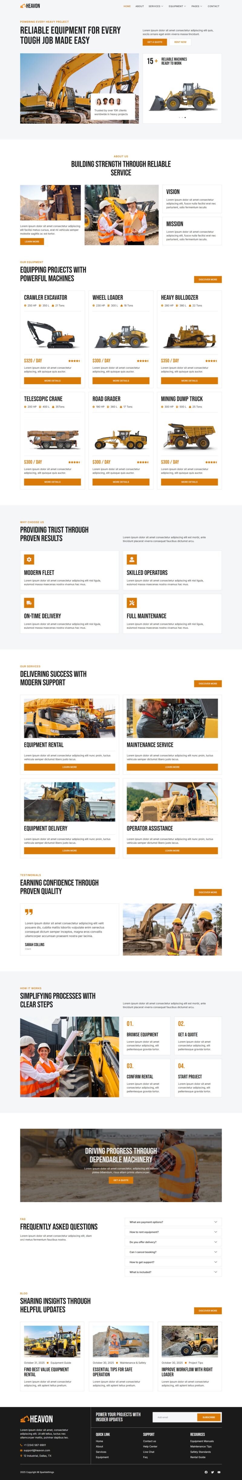 Home — Heavon - Heavy Equipment Rental Elementor Template
